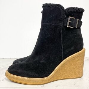 Franco Sarto Ulayna Black Suede Wedge Heel Bootie 8M